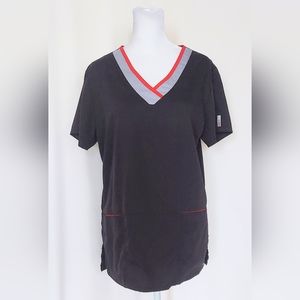 Greys Anatomy Size Medium Scrub Top Black Red Trim